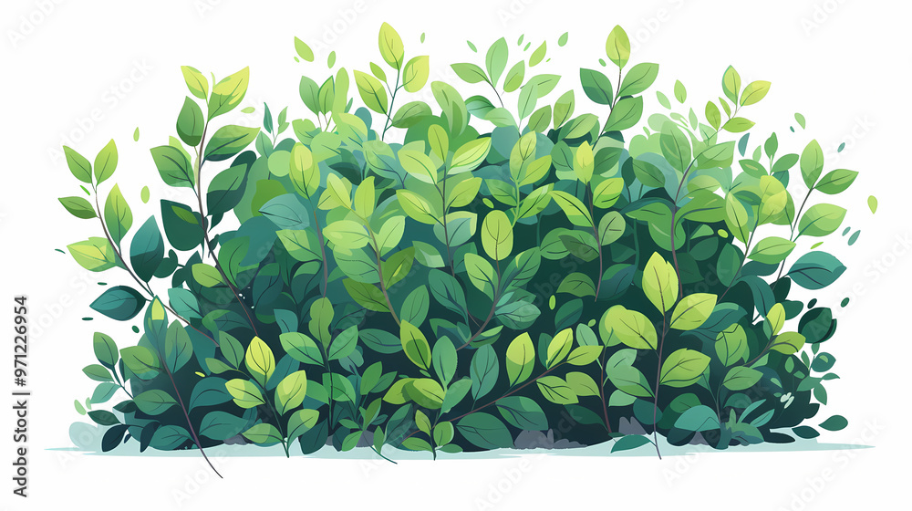 Cute green bush from the forest cartoon, isolated nature object for kids design. Branches and leaves of a fluffy bush isolated on a white background. Vector hand drawn illustration in paper cute style Cute green bush from the forest cartoon, isolated nature object for kids design. Branches and leaves of a fluffy bush isolated on a white background. Vector hand drawn illustration in paper cute style