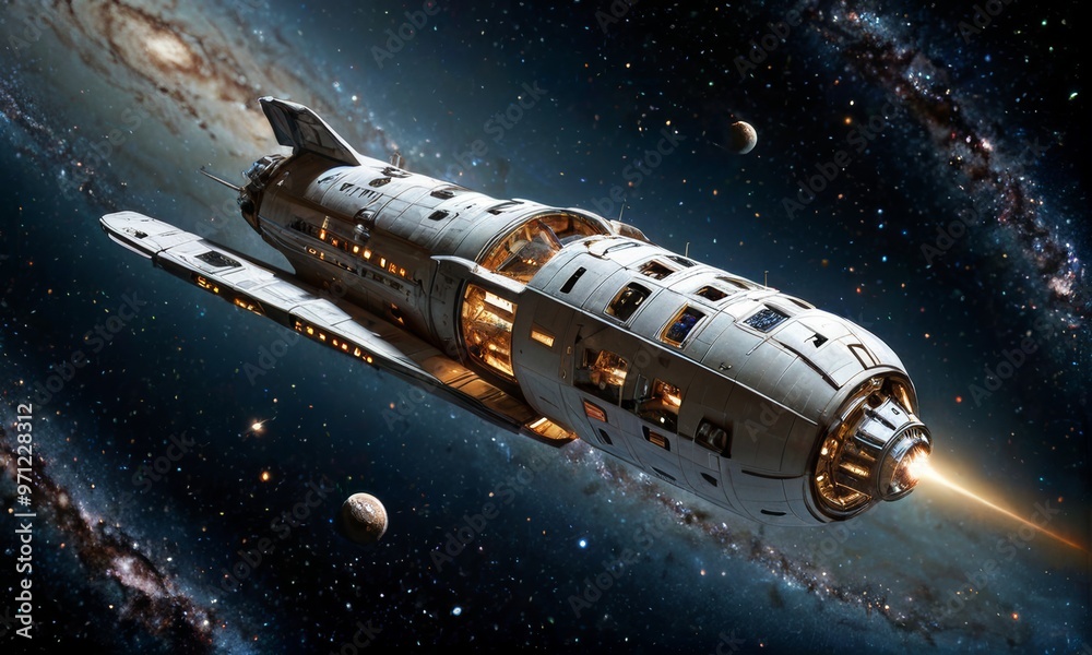 Futuristic Spacecraft Orbiting Earth in Galaxy Futuristic Spacecraft Orbiting Earth in Galaxy