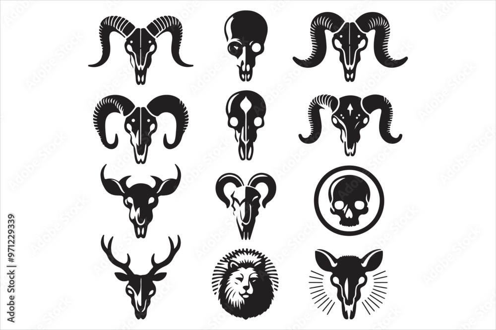 Fototapeta premium Animal skull silhouette, icons set 16.eps