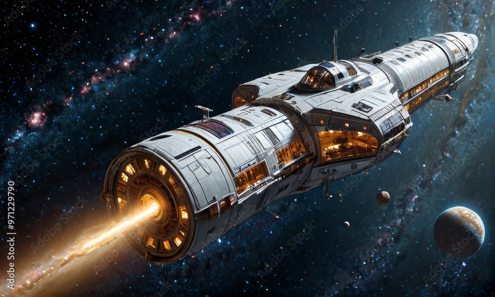 Futuristic Spacecraft Orbiting Earth in Galaxy Futuristic Spacecraft Orbiting Earth in Galaxy