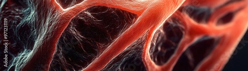 Close-up view of intricate blood vessels, showcasing fine details and textures in a vivid color palette, representing life and vitality.