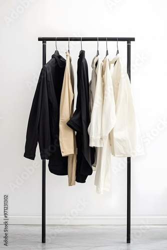 Minimalist Black Clothing Rack with Shirts Hanging