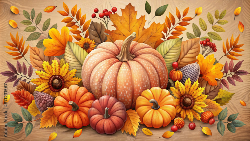 Pumpkin decorations with Thanksgiving Day background for festive and seasonal Pumpkin decorations with Thanksgiving Day background for festive and seasonal