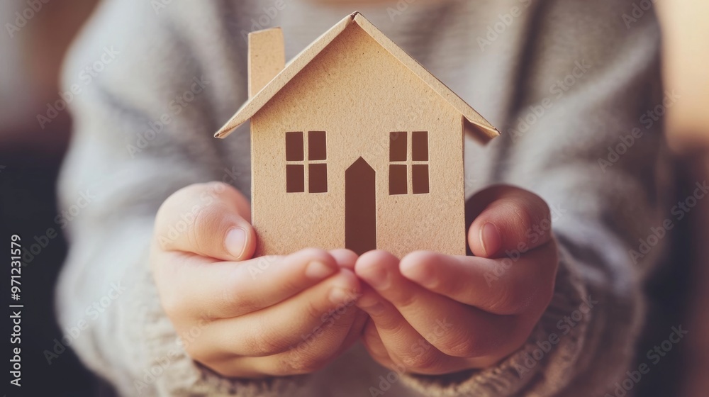 Child's paper house symbolizes family and home. Child's paper house symbolizes family and home.