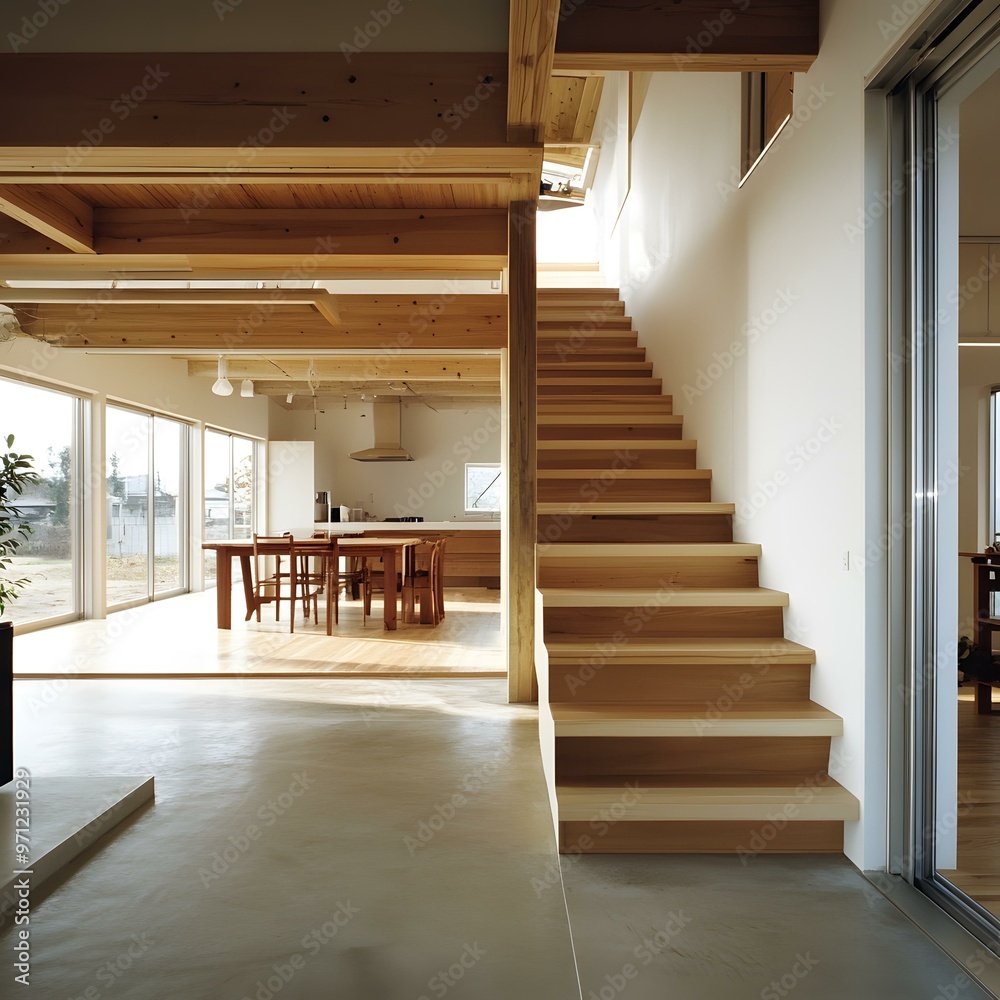 Modern Wooden Staircase and Kitchen Interior Design Modern Wooden Staircase and Kitchen Interior Design
