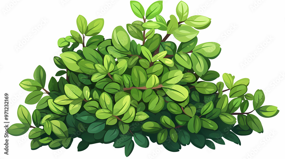 Cute green bush from the forest cartoon, isolated nature object for kids design. Branches and leaves of a fluffy bush isolated on a white background. Vector hand drawn illustration in paper cute style Cute green bush from the forest cartoon, isolated nature object for kids design. Branches and leaves of a fluffy bush isolated on a white background. Vector hand drawn illustration in paper cute style