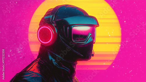 Vintage Neon Lights Poster with Grain Effect	80s