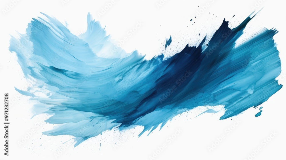 A vibrant blue abstract wave of paint on white background, conveying fluidity and movement, ideal for backgrounds or artistic projects.