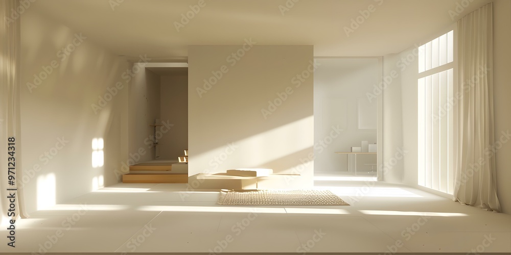 Fototapeta premium Minimalist Modern Interior Design With Beige Walls and Wooden Stairs