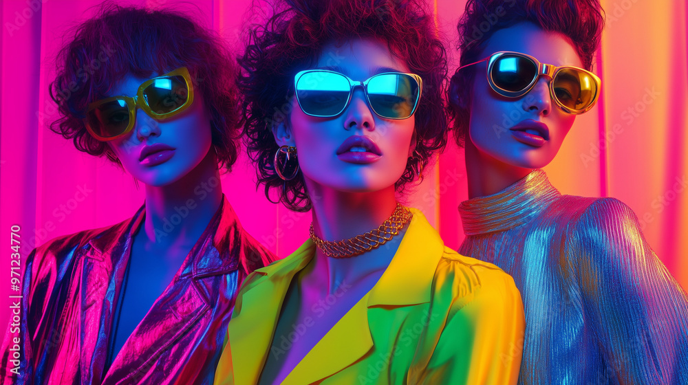 Fototapeta premium Vintage Neon Lights Poster with Grain Effect 80s