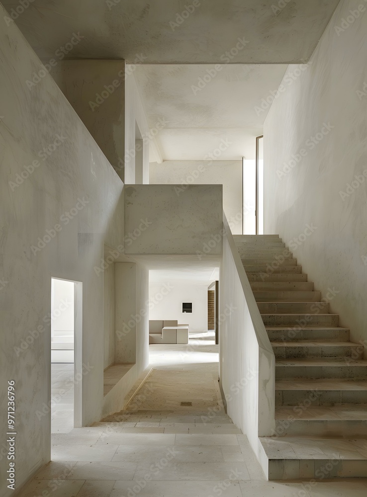 Fototapeta premium Minimalist Concrete Staircase and Hallway Interior Design