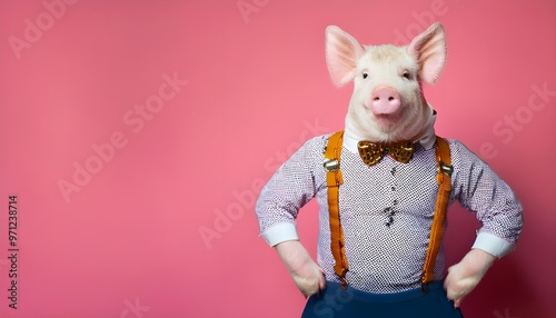 Funny dog in glasses with tie on blue background. photo