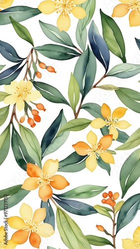 watercolor pattern  background Osmanthus