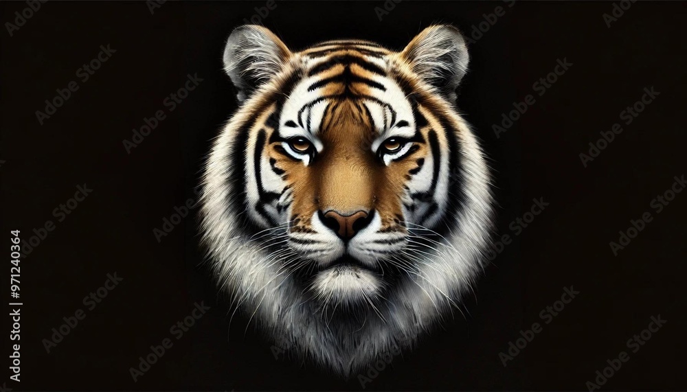 Fototapeta premium 黒背景の鋭い眼光の虎の顔
