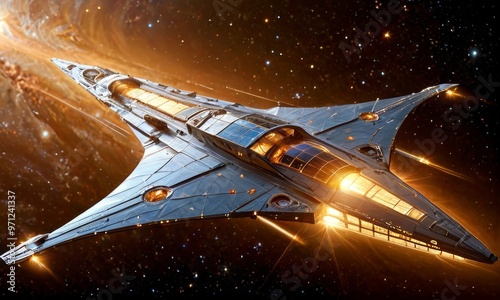 Wallpaper Mural Futuristic Starfighter in Fiery Nebula Torontodigital.ca