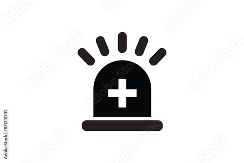 A black emergency siren icon with a white medical cross in the center, symbolizing healthcare, emergency services, and medical assistance alerts.