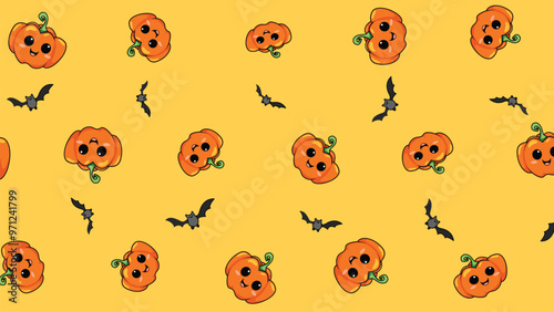 Wallpaper Mural cute Bats and pumpkins against a background on yellow. vector pattern for Halloween Torontodigital.ca