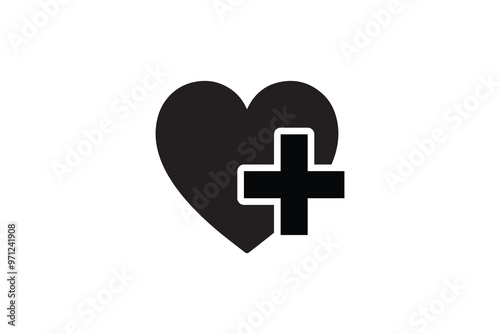 A heart symbol with a medical cross inside, representing healthcare, medical services, or heart health. Ideal for designs related to medical care.