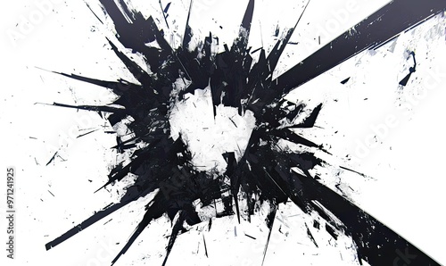 Abstract explosion of black and white textures creating a dynamic visual impact. photo