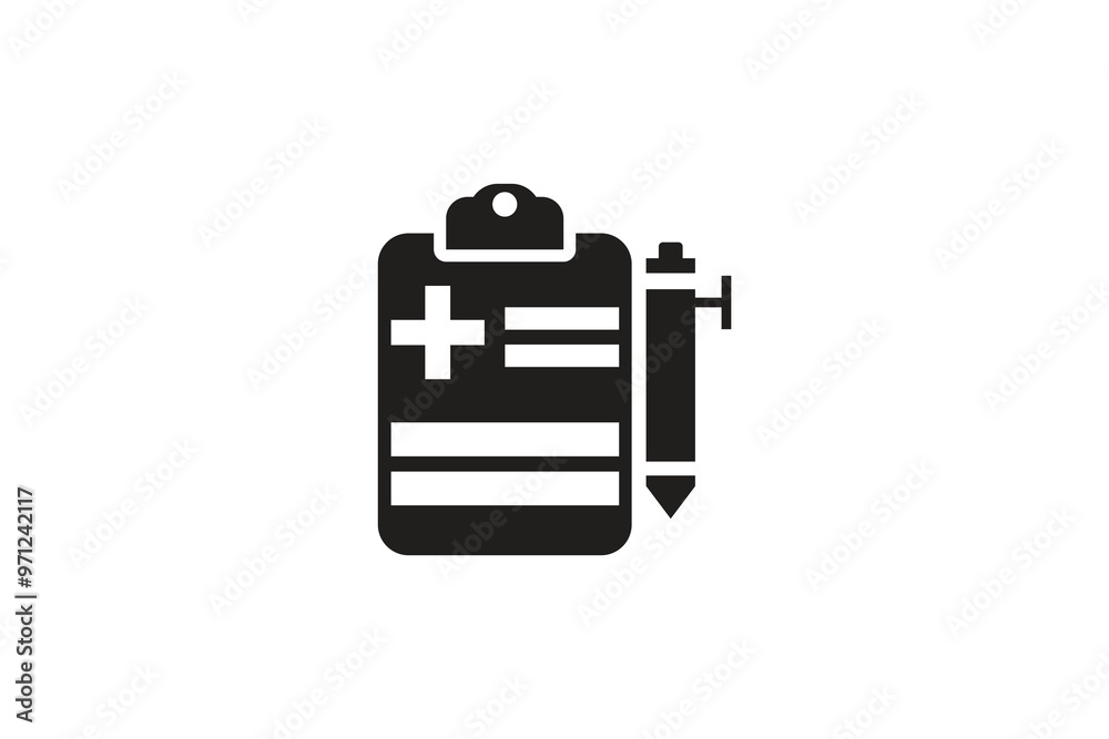 A medical clipboard with a cross symbol and a pen, representing patient records, medical documentation, or healthcare forms. Ideal for medical themes. A medical clipboard with a cross symbol and a pen, representing patient records, medical documentation, or healthcare forms. Ideal for medical themes.