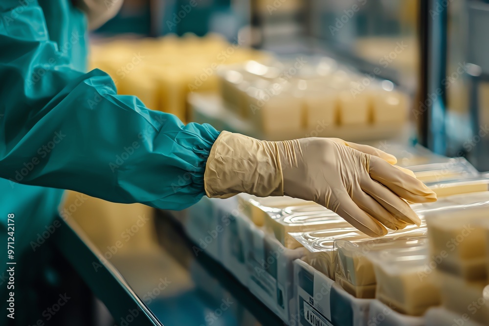 Worker using gloves to handle delicate products during quality control checks, safety handling, fragile product QC Worker using gloves to handle delicate products during quality control checks, safety handling, fragile product QC