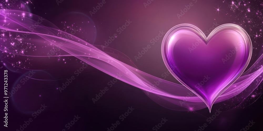 A vibrant purple heart surrounded by flowing waves and sparkles on a dark background. A vibrant purple heart surrounded by flowing waves and sparkles on a dark background.