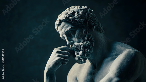 Greek sculpture of a historical philosopher, greek art cultur, concept for stoicism, head bust of a stoic man