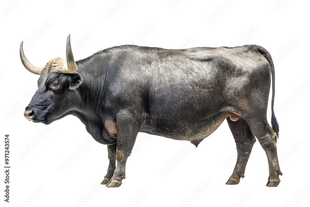 Male grey giant ox castrated bull used as draft anima isolated on transparent or white background, png Male grey giant ox castrated bull used as draft anima isolated on transparent or white background, png