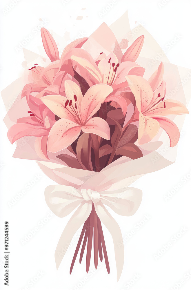 Obraz premium Elegant Bouquet of Pink Lilies Wrapped in Pale Pink Paper