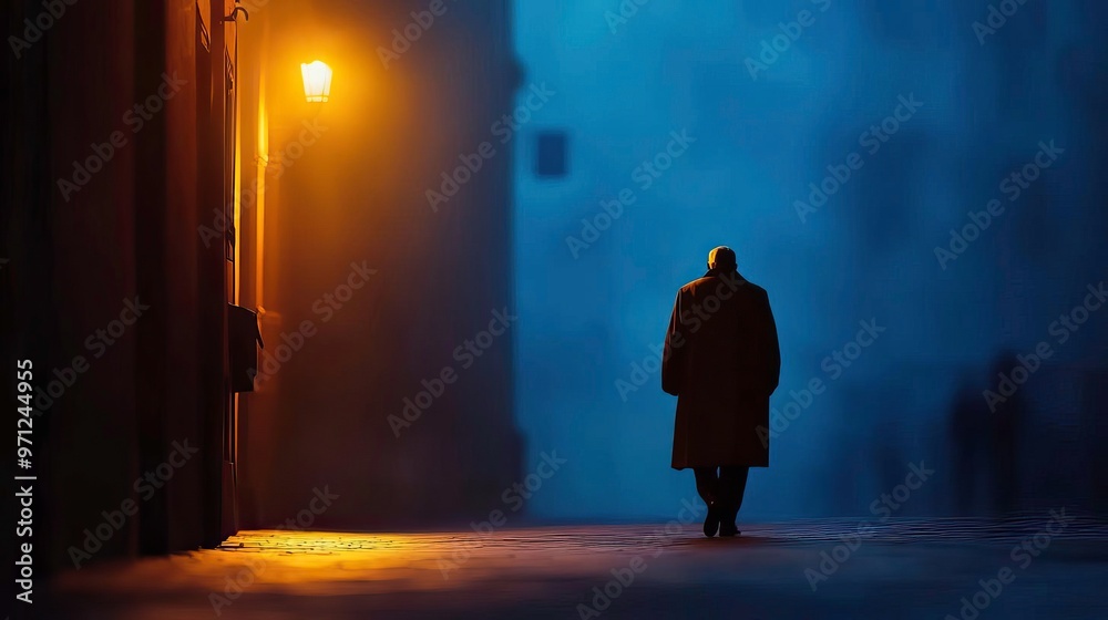 A solitary figure walks down a dimly lit street, enveloped in mist and shadows, creating an atmosphere of mystery and contemplation. A solitary figure walks down a dimly lit street, enveloped in mist and shadows, creating an atmosphere of mystery and contemplation.