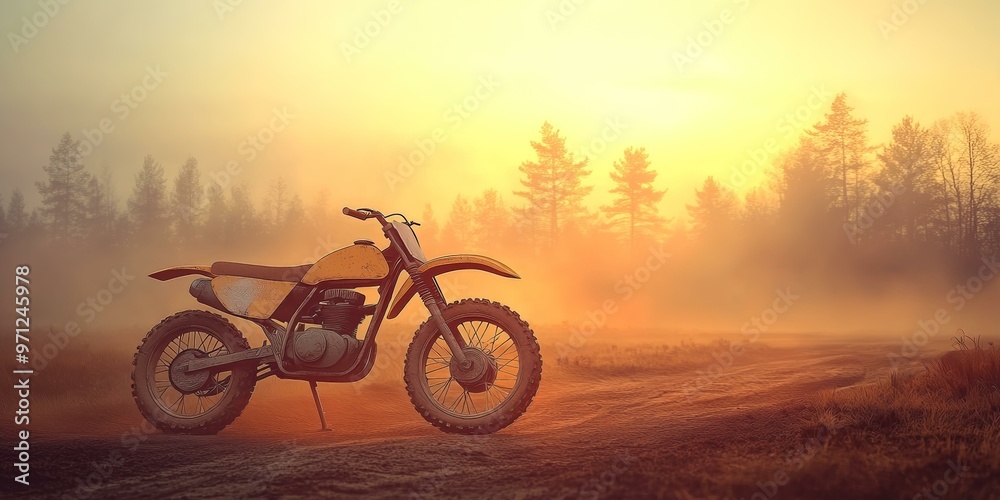 Obraz premium Vintage Dirt Bike Racing Through Sunset