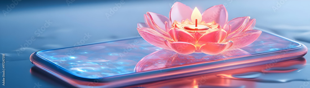 Glossy Smartphone Displaying Holographic Diwali Lanterns and Floating Marigold Petals: Isolated White Background with Bright Copy Space for Festive Celebrations Glossy Smartphone Displaying Holographic Diwali Lanterns and Floating Marigold Petals: Isolated White Background with Bright Copy Space for Festive Celebrations