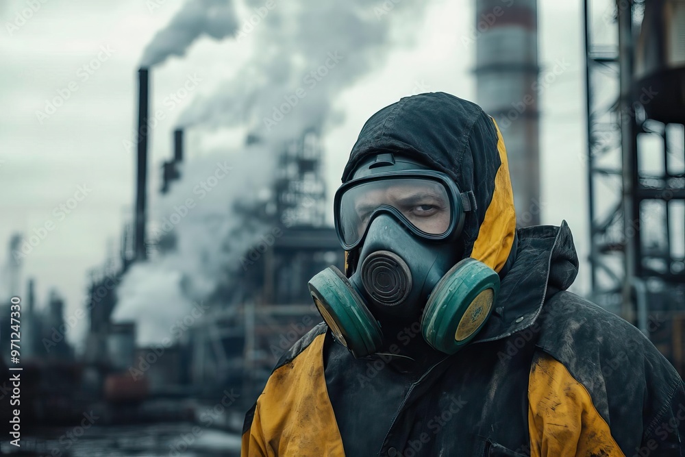 A worker in protective gear stands near an industrial site, showcasing the importance of safety in hazardous environments. A worker in protective gear stands near an industrial site, showcasing the importance of safety in hazardous environments.