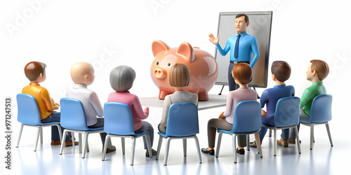 3D Candid Financial Education Workshop Participants Discussing Savings and Profits - Ideal for Financial Literacy Campaigns - Isolated on White Background