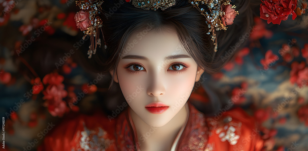 “Beautiful Chinese Woman Dressed in a Red Hanfu with Elegant Hairpin”
“Beautiful Chinese Woman Dressed in a Red Hanfu with Elegant Hairpin”
