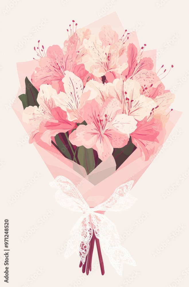 Charming Bouquet of Pink Azaleas Wrapped in Light Pink Paper Charming Bouquet of Pink Azaleas Wrapped in Light Pink Paper