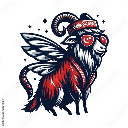 Wallpaper Mural Flying Goat with Wings and Bandana – Fantasy Animal Character Vector for Creative Design Torontodigital.ca