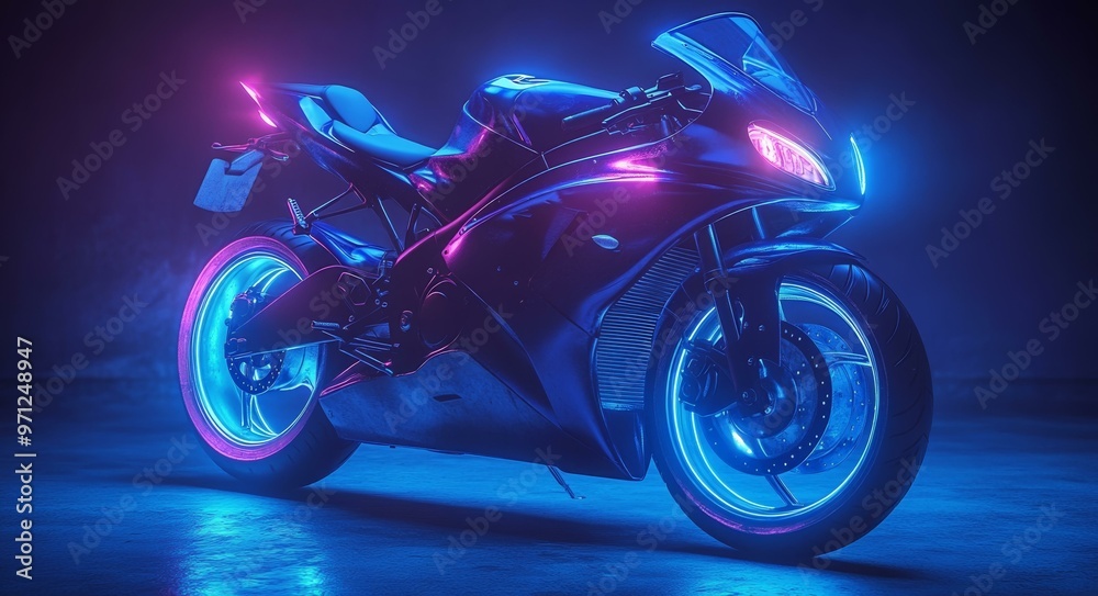 Fototapeta premium Futuristic Motorcycle in Neon Lights