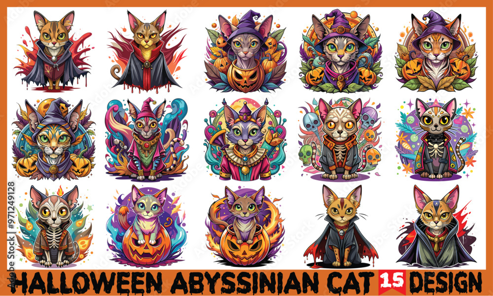 Fototapeta premium Halloween Abyssinian Cat Design - Hand-drawn lettering phrase isolated on white for t-shirts, calligraphy typography element perfect for spooky season. Vector sign for Halloween SVG designs