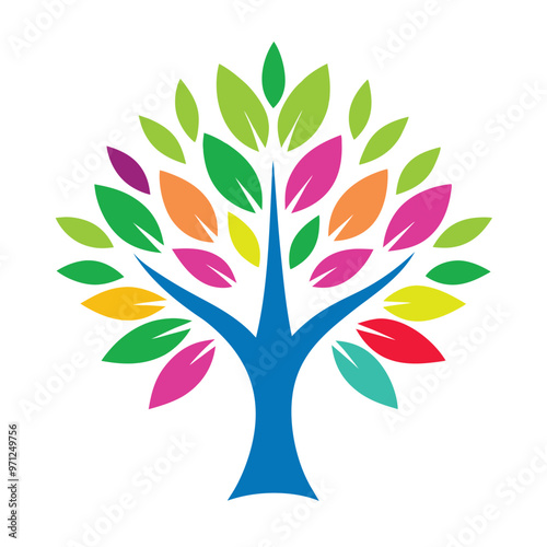 Minimalist Tree  Vibrant Leaves - Perfect for Nature and Community Branding.