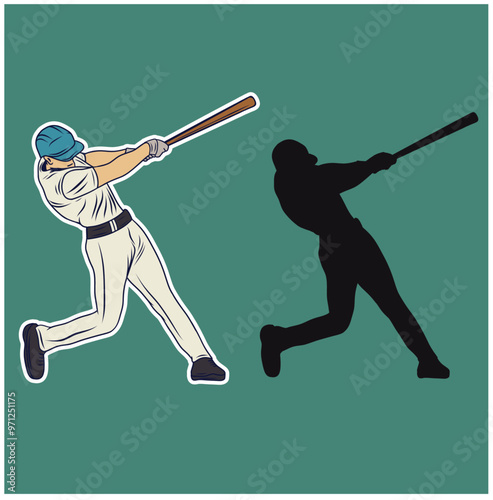 baseball player silhouette vector illustration batting do home run