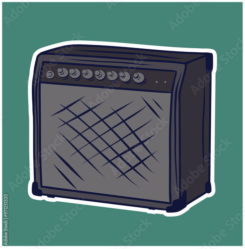 Guitar amplifier vector illustration,print for tee-shirt and graphic design, Musical instrument sales business