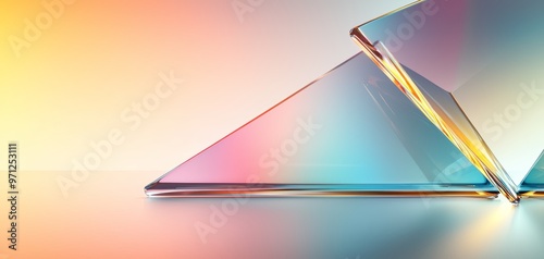 Translucent glass shapes with glowing edges, blurred background, 3D illustration photo