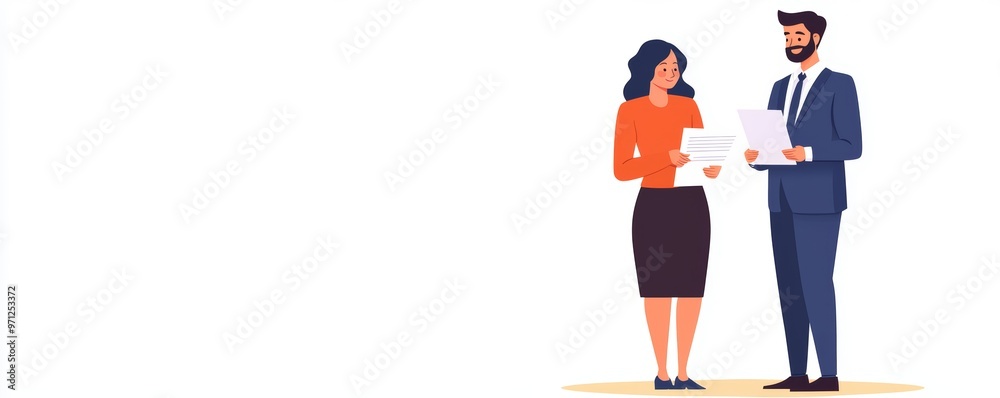 Two businesspeople exchanging documents in a formal negotiation setting, contract signing, finalizing an agreement Two businesspeople exchanging documents in a formal negotiation setting, contract signing, finalizing an agreement
