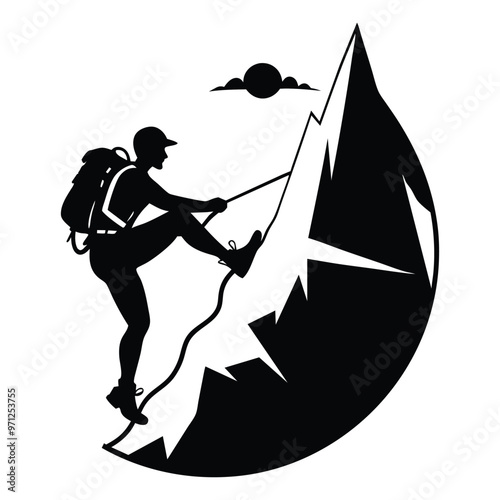 Hiker silhouette on mountain.