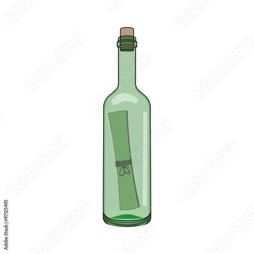 kids drawing Vector illustration message inside a bottle flat cartoon isolated