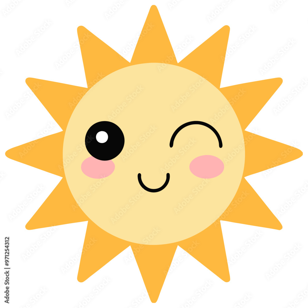Cute suns, Sunshine emoji winking with a happy smiling face Cute suns, Sunshine emoji winking with a happy smiling face