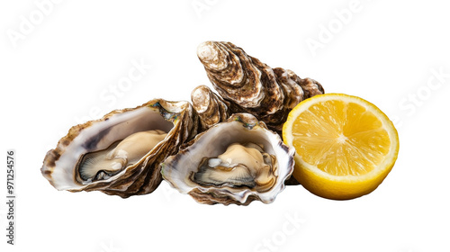 Oysters with side dishes isolated on transparent background.