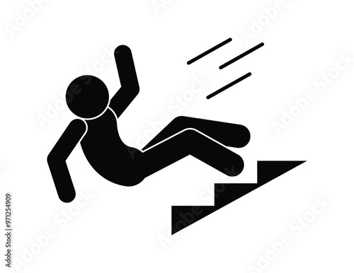 icon fall from stairs, man fell, sticks figure human silhouette, on transparent background