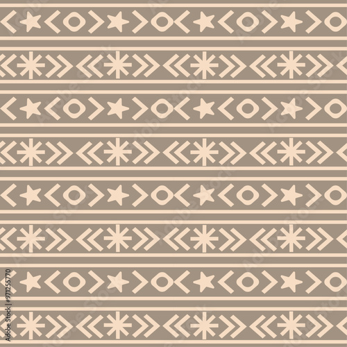 Cute winter seamless vector pattern with horizontal rows of simple shapes, flat design for textile print, wrapping paper, wallpaper.